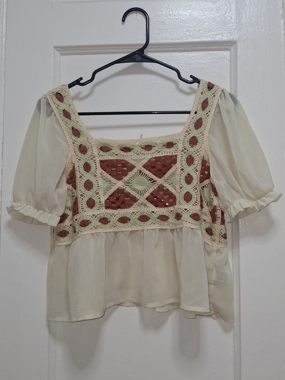 SHEIN Crochet Peplum Blouse One Size Boho Cottagecore